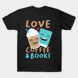 Love coffee and books cute kawaii smiling illustration design T-Shirt